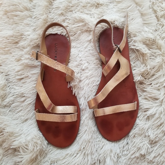 rose gold strappy flat sandals